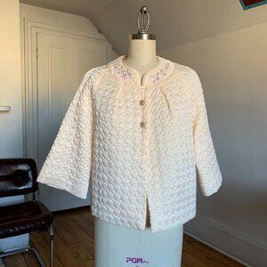 Vintage 1950s/60s Barbizon Quilted Bed Jacket | Peach Pink Hostess Jacket Medium